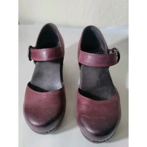 Dansko Makenna Wine Color Leather Chunky Heel Buckle Mary Jane  Clogs Sz 37 US 7